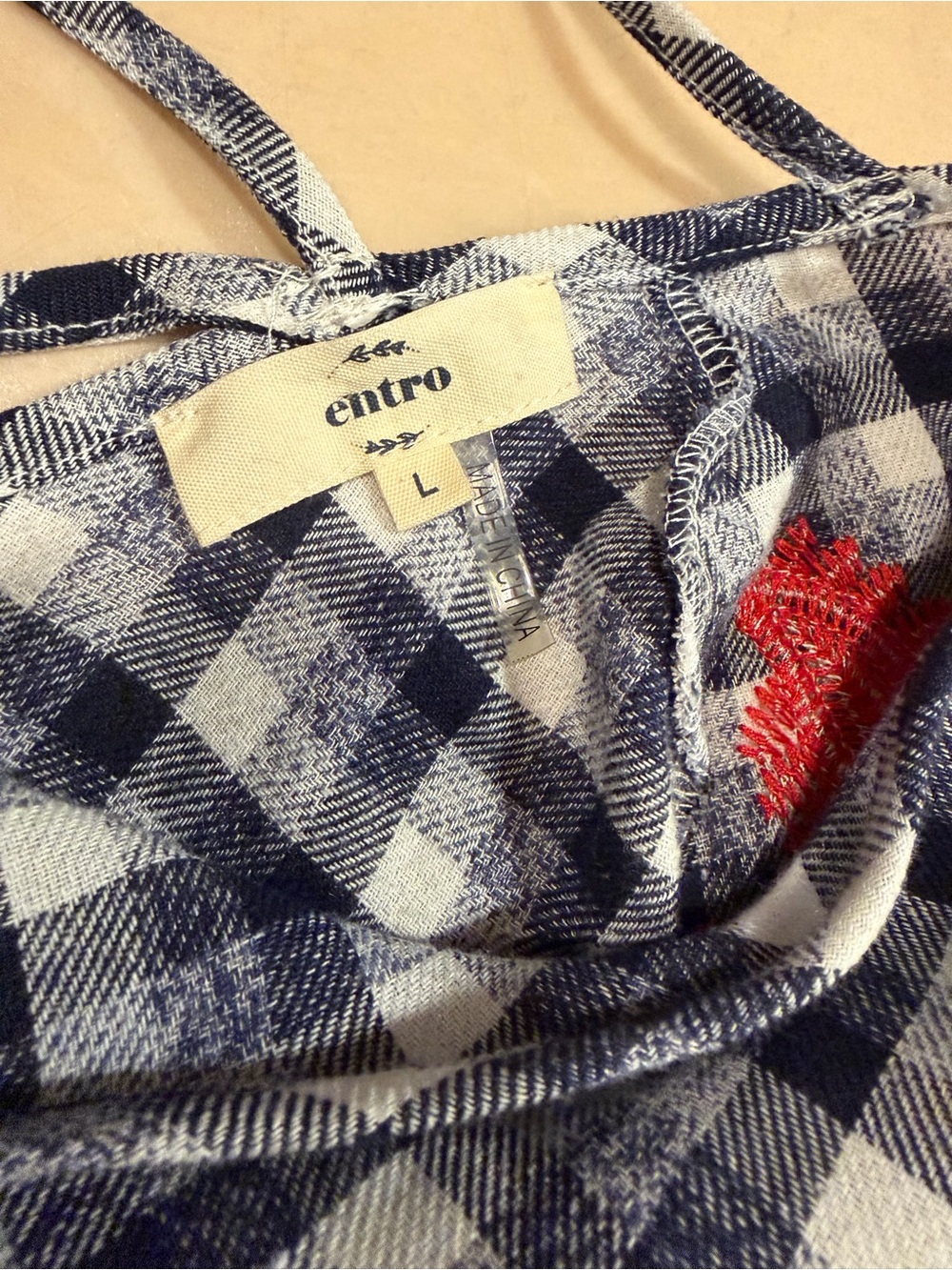 entro Black-and-White Plaid Peplum Top with Red Floral Shoulders - Picture 5 of 10